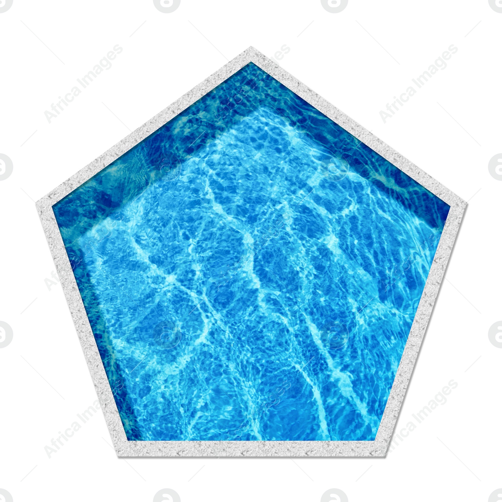 Image of Pentagon shaped swimming pool on white background, top view