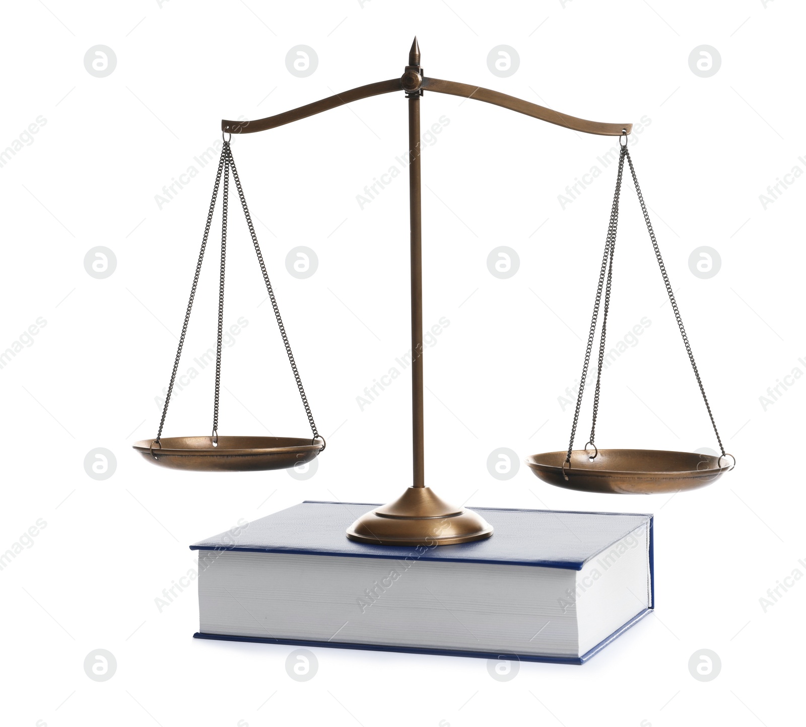 Photo of Scales of justice and book on white background. Law concept