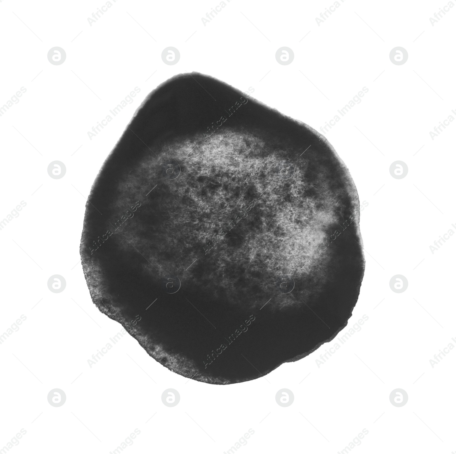 Photo of Blot of black watercolor paint isolated on white, top view