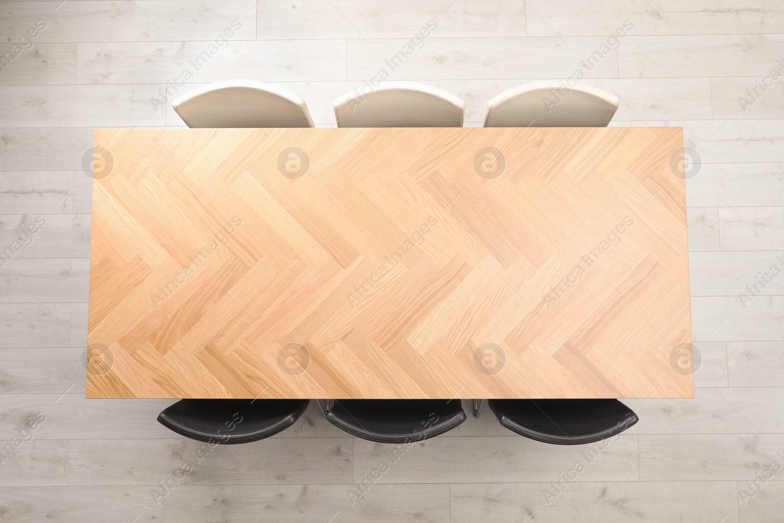 Photo of Modern office table with chairs, top view