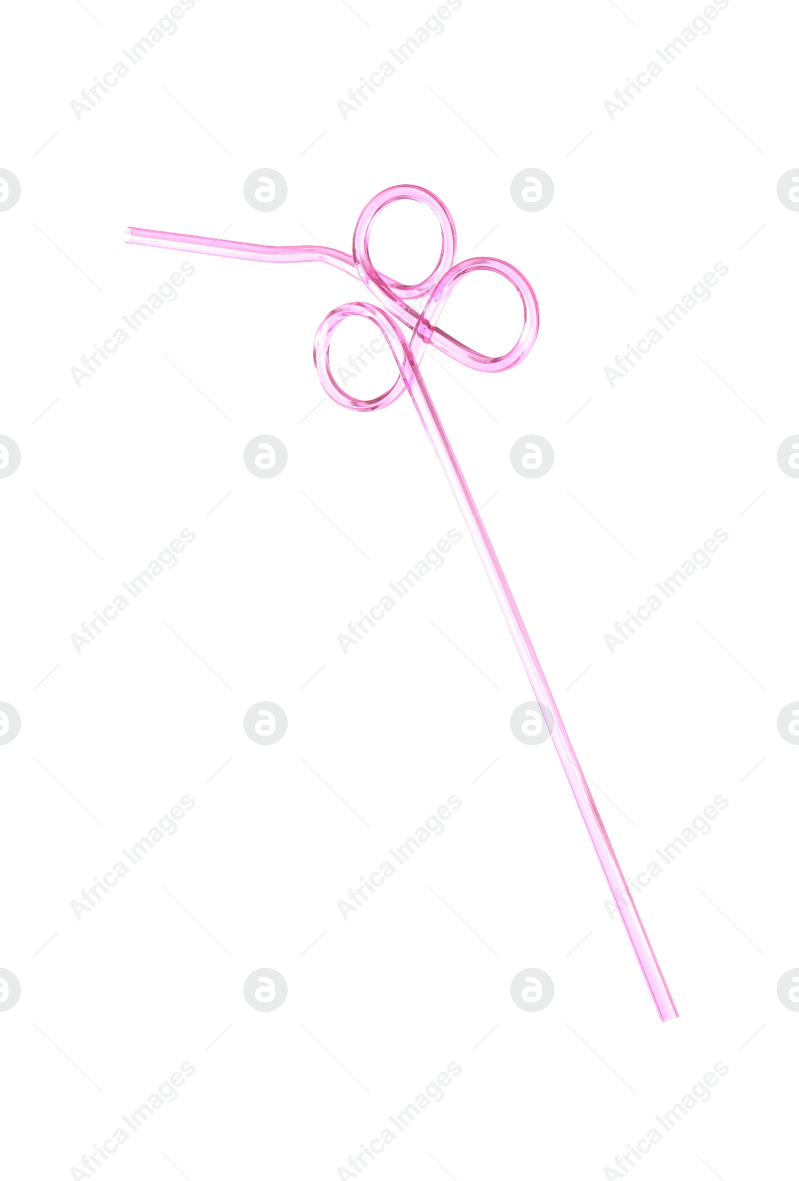 Photo of Pink plastic loop straw for drink isolated on white