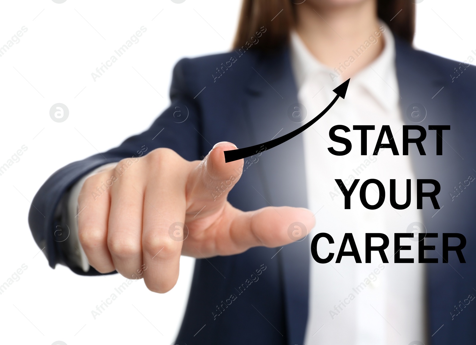 Image of Start Your Career. Woman working with virtual screen, closeup