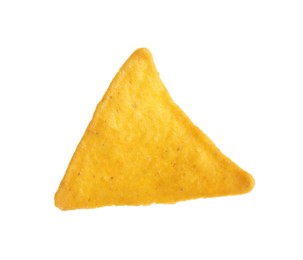 Photo of One tasty tortilla chip (nacho) on white background