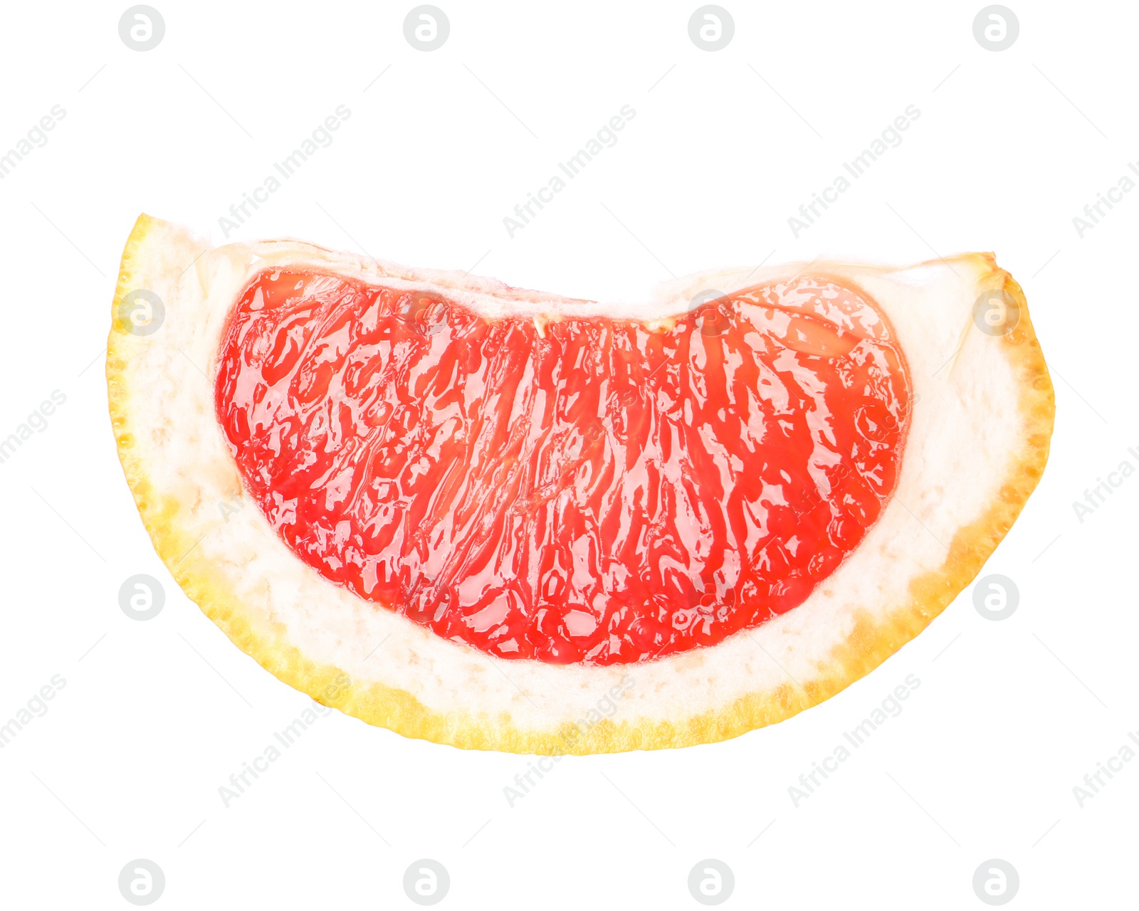 Photo of Citrus fruit. Slice of fresh ripe grapefruit isolated on white