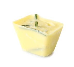 Photo of Rosemary and olive oil ice cube on white background