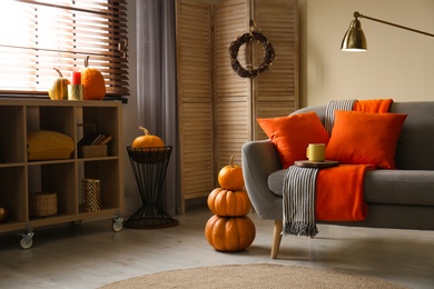 Cozy living room interior inspired by autumn colors