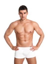 Photo of Man with sexy body on white background