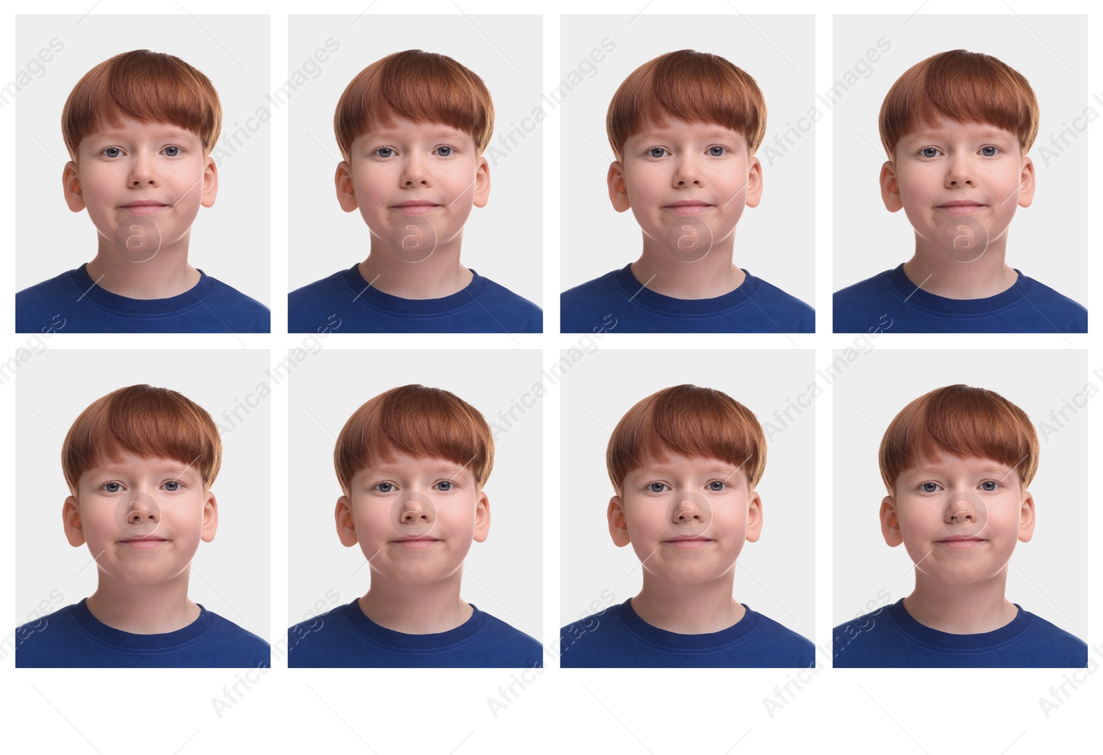 Image of Passport photo, collage. Boy on white background, set of photos