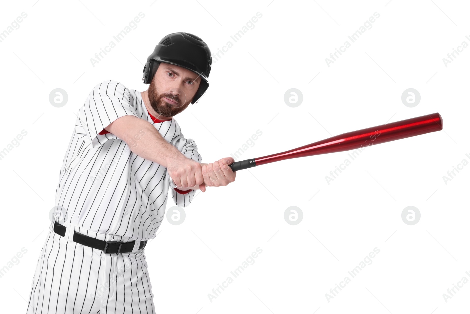 Photo of Baseball player with bat on white background