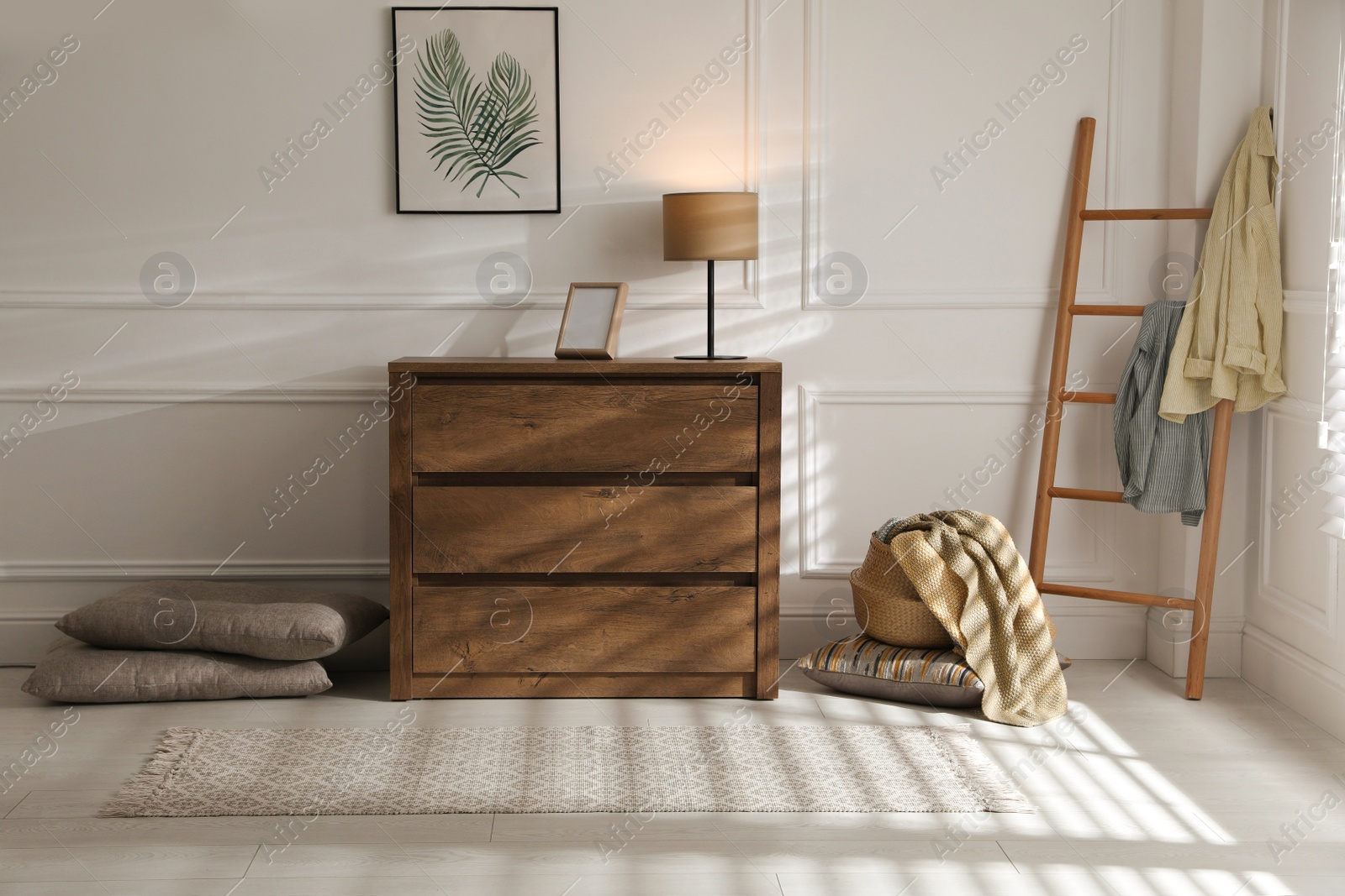 Photo of Stylish rug with pattern on floor in room