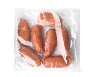 Tasty sausages on white background. Meat product