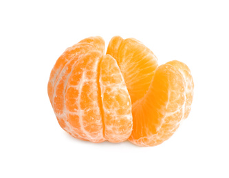 Peeled fresh juicy tangerine isolated on white