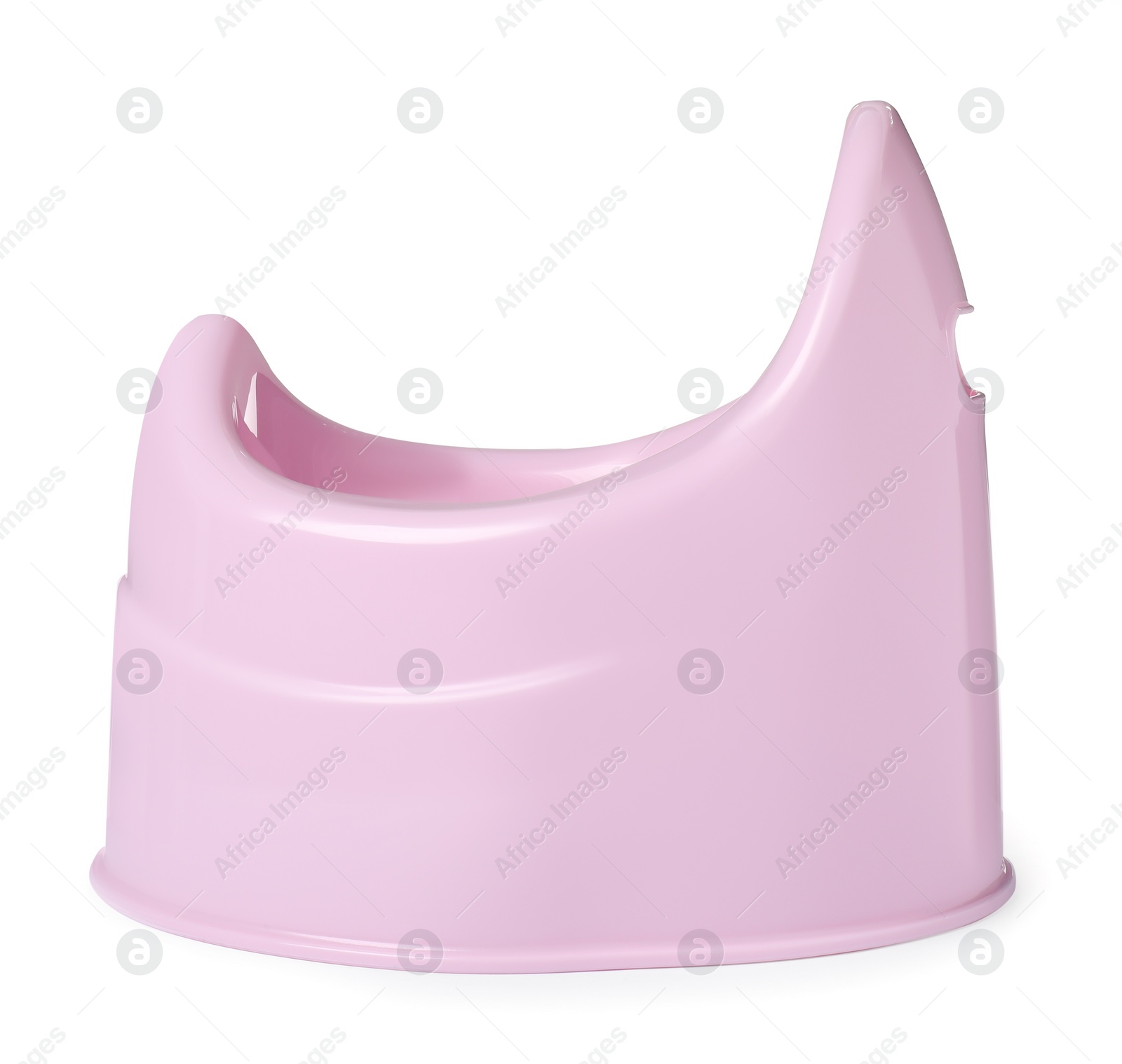 Photo of Pink baby potty isolated on white. Toilet training