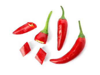 Red hot chili peppers on white background