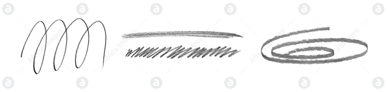 Image of Set with hand drawn pencil scribble on white background, top view. Banner design