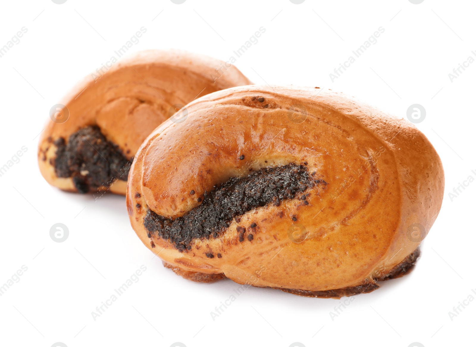 Photo of Freshly baked poppy seed buns isolated on white