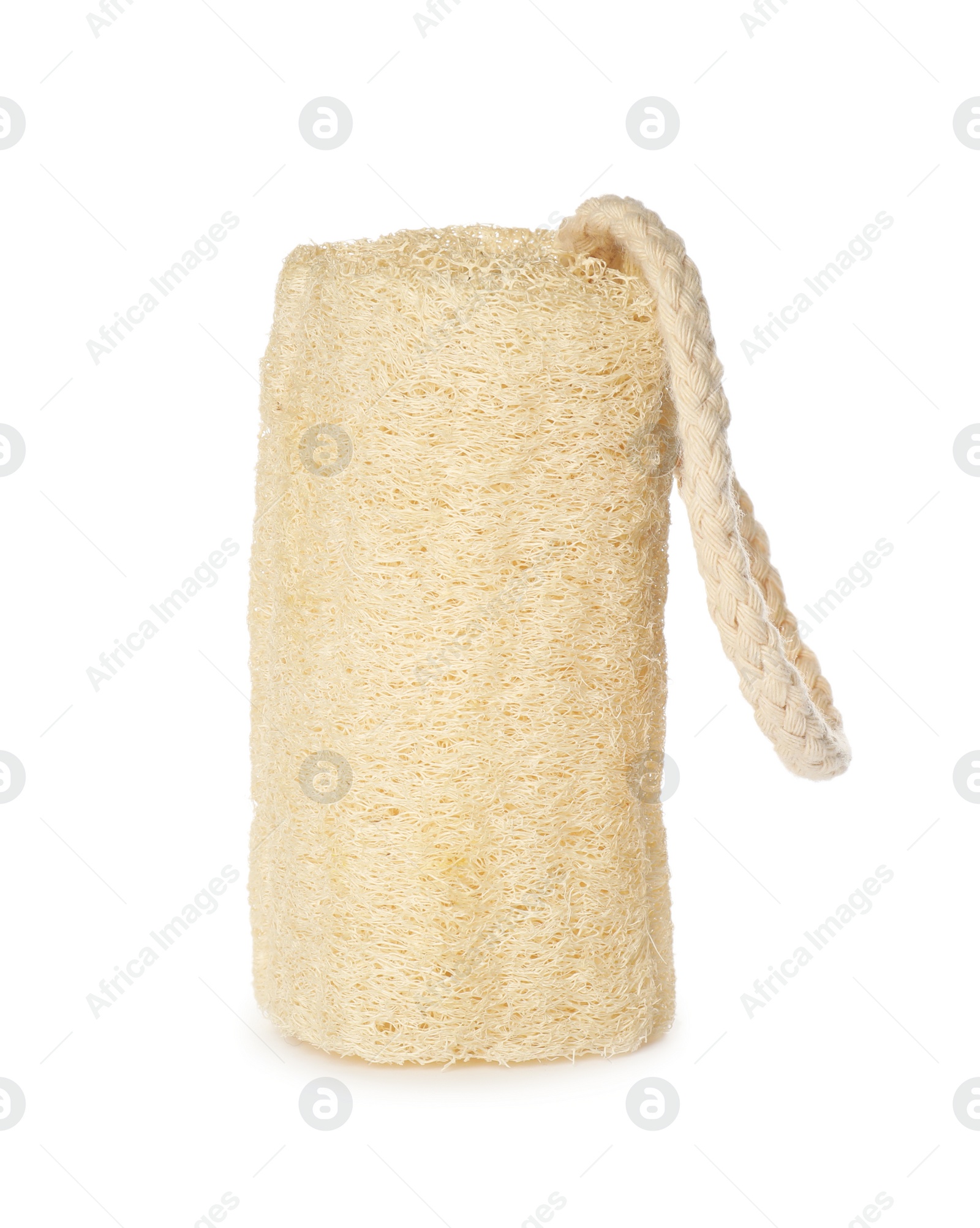 Photo of One natural loofah sponge isolated on white