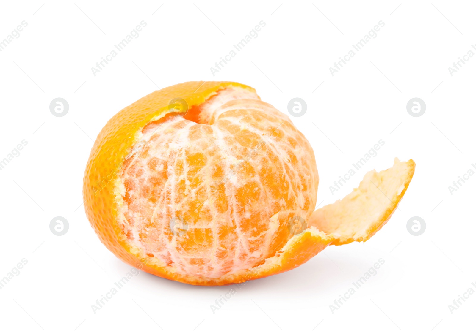 Photo of Peeled fresh juicy tangerine with zest isolated on white