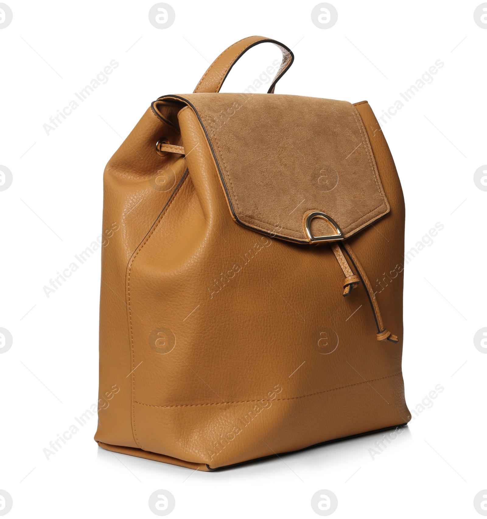 Photo of Stylish brown leather backpack isolated on white