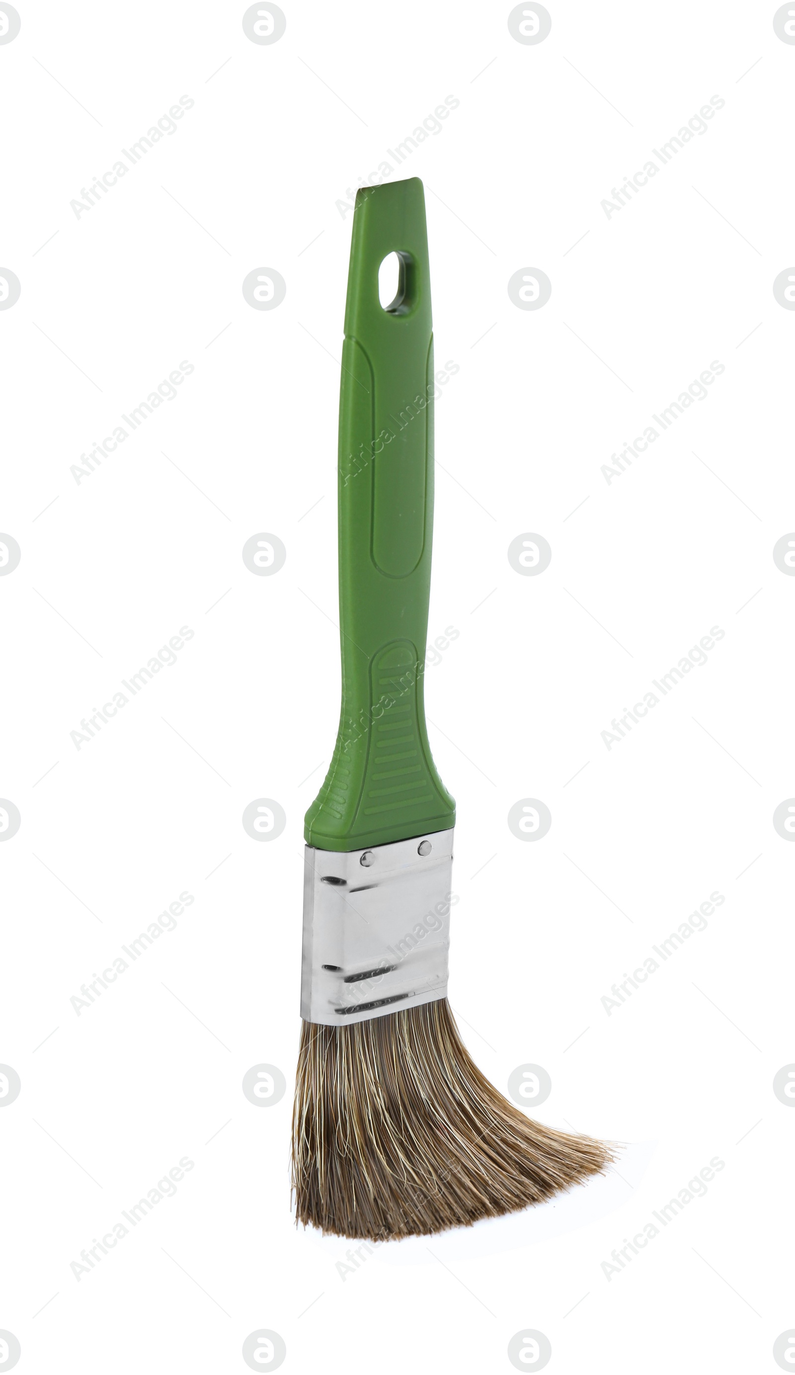 Photo of One paint brush with green handle isolated on white