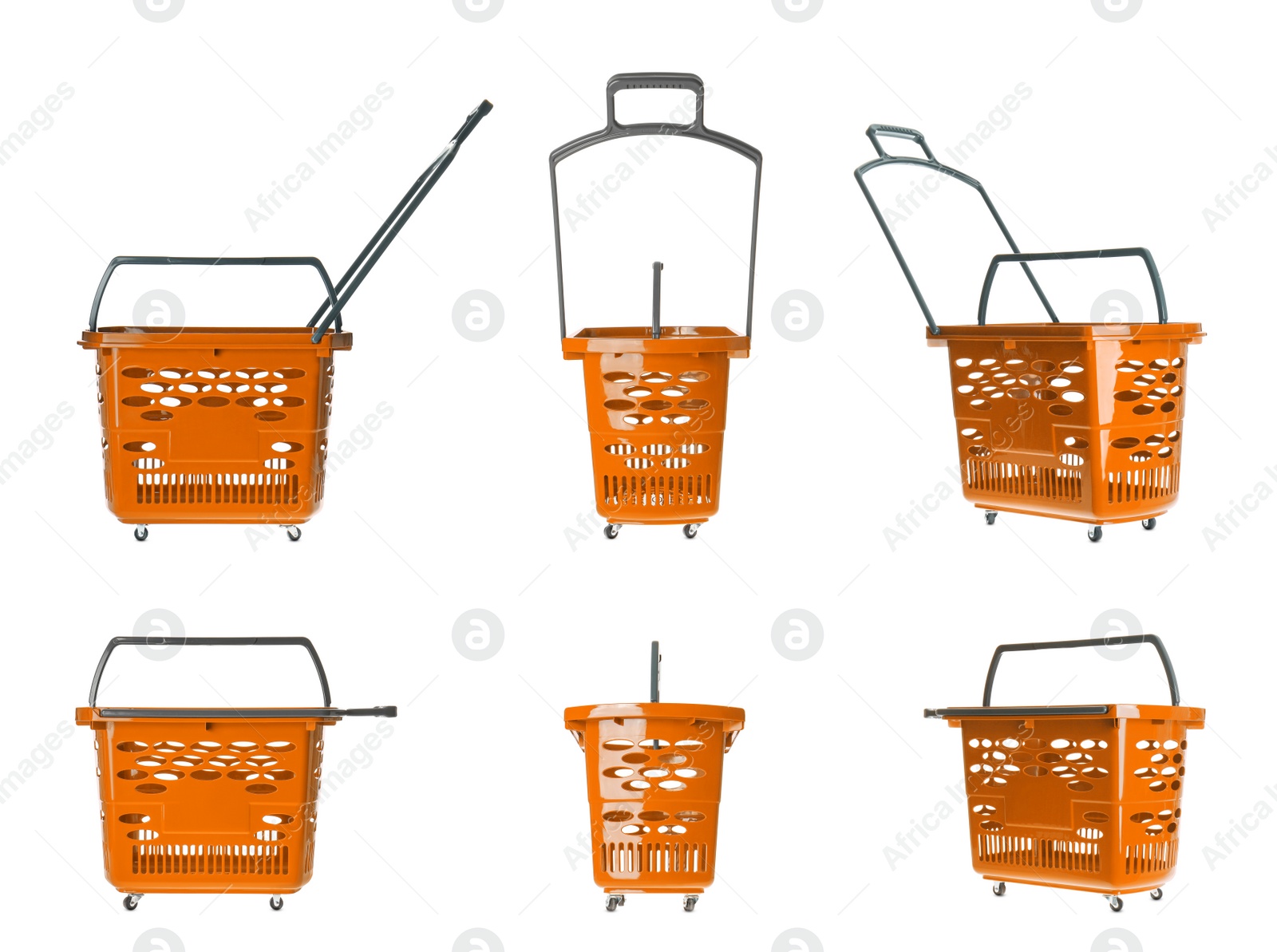 Image of Set of shopping baskets on white background