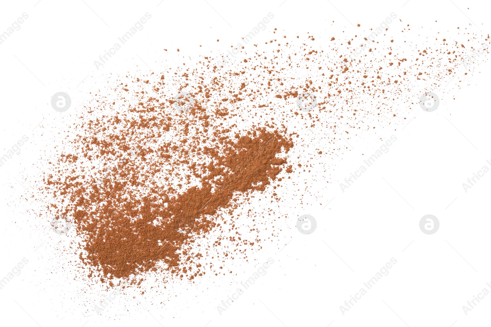 Photo of Dry aromatic cinnamon powder isolated on white, top view