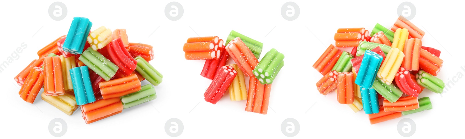 Image of Set of tasty gummy candies on white background. Jelly sweet