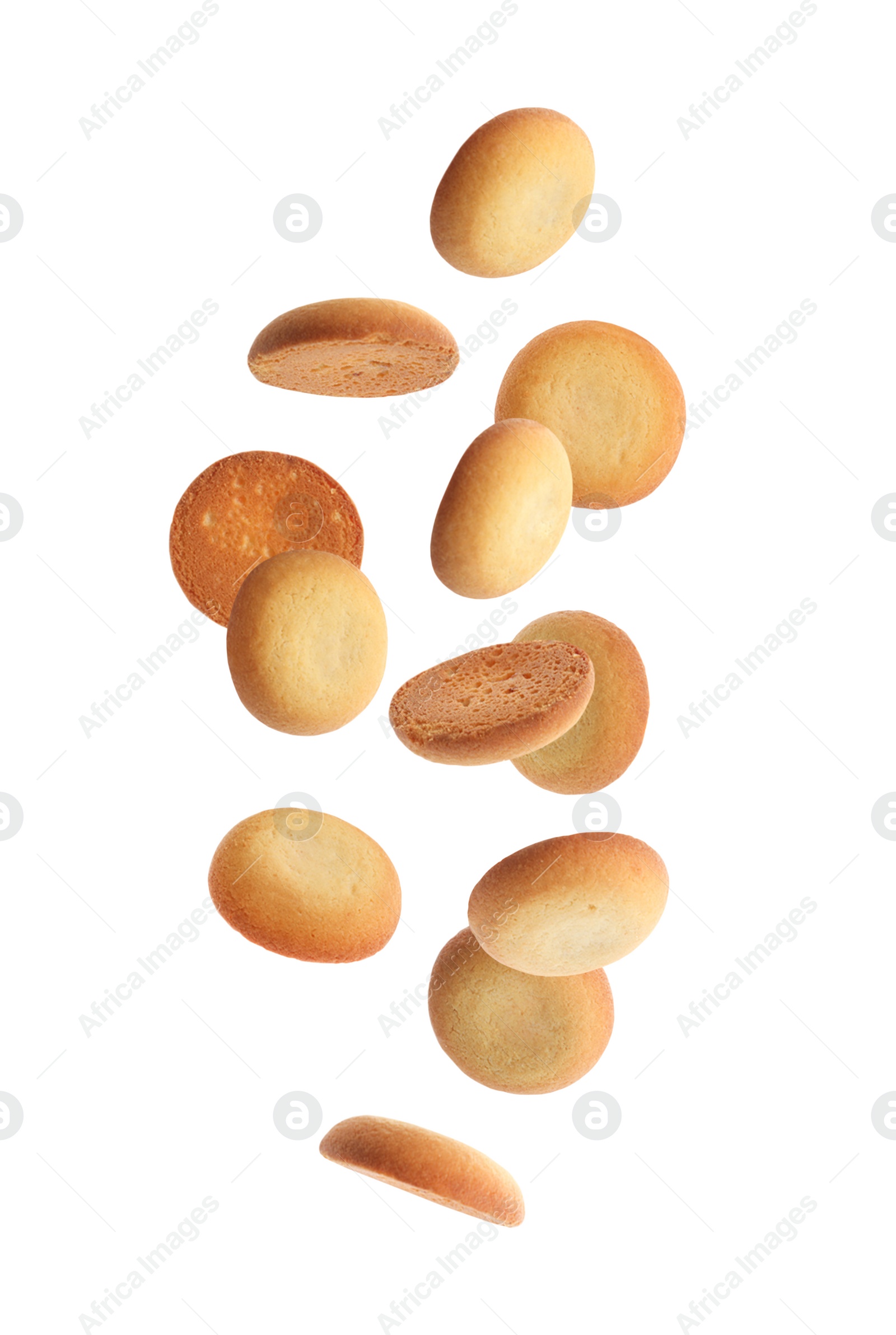 Image of Set of falling delicious shortbread cookies on white background 