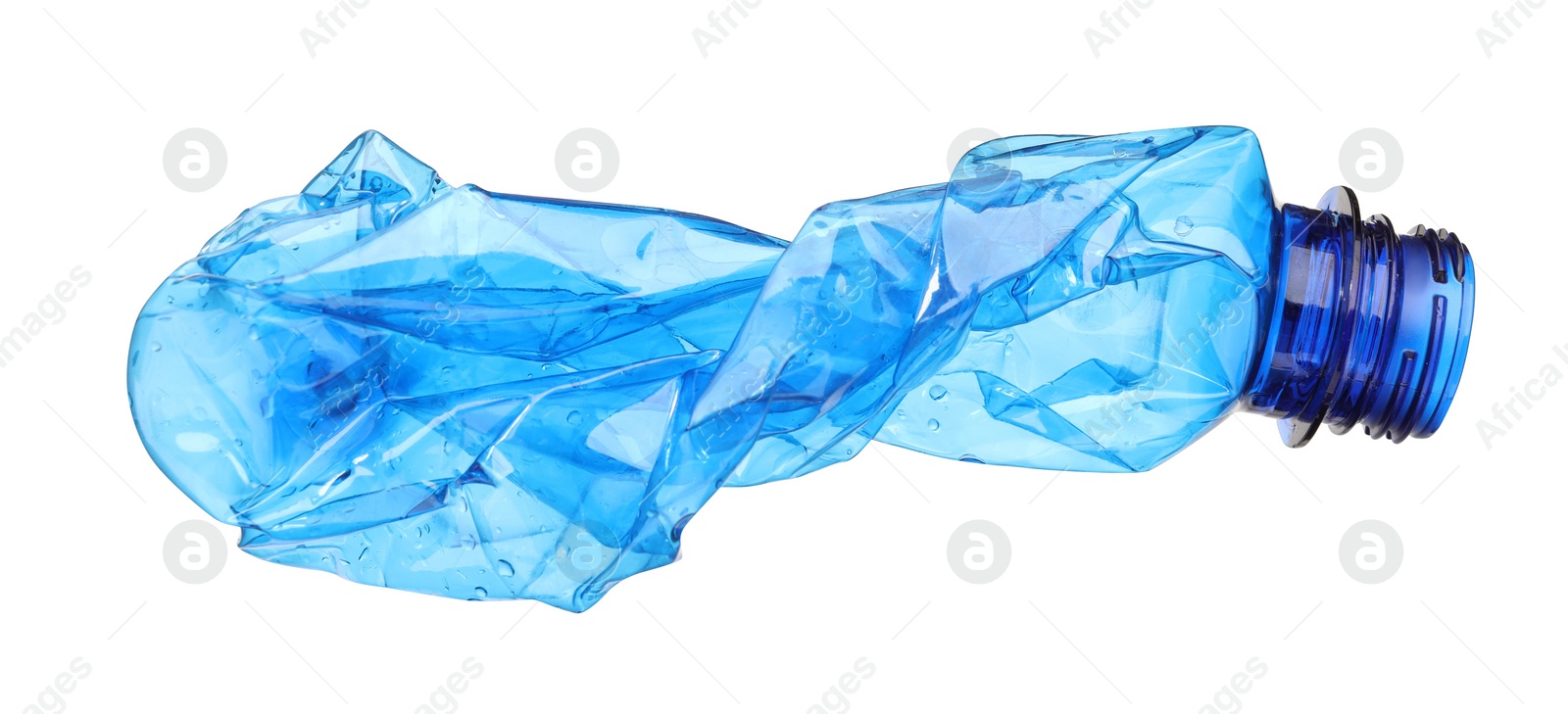 Photo of Crumpled disposable plastic bottle isolated on white