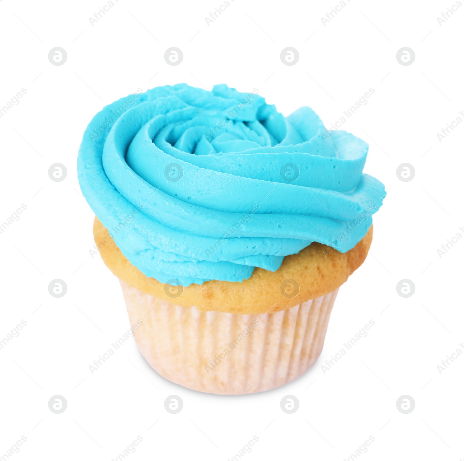 Photo of Delicious cupcake with bright cream isolated on white