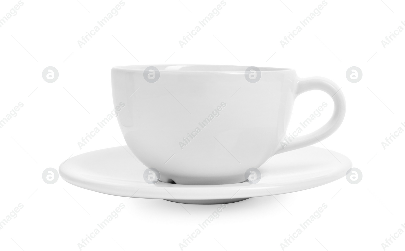 Photo of Ceramic cup with saucer isolated on white