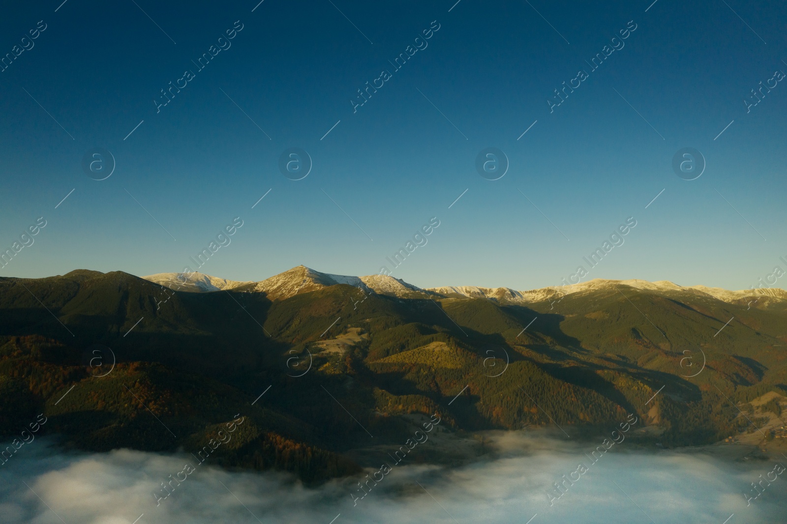 Image of Beautiful landscape with mountains and blue sky. Drone photography
