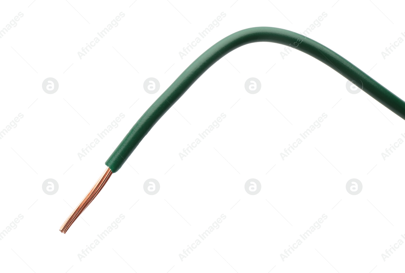 Photo of Stripped electrical wire with green insulation isolated on white