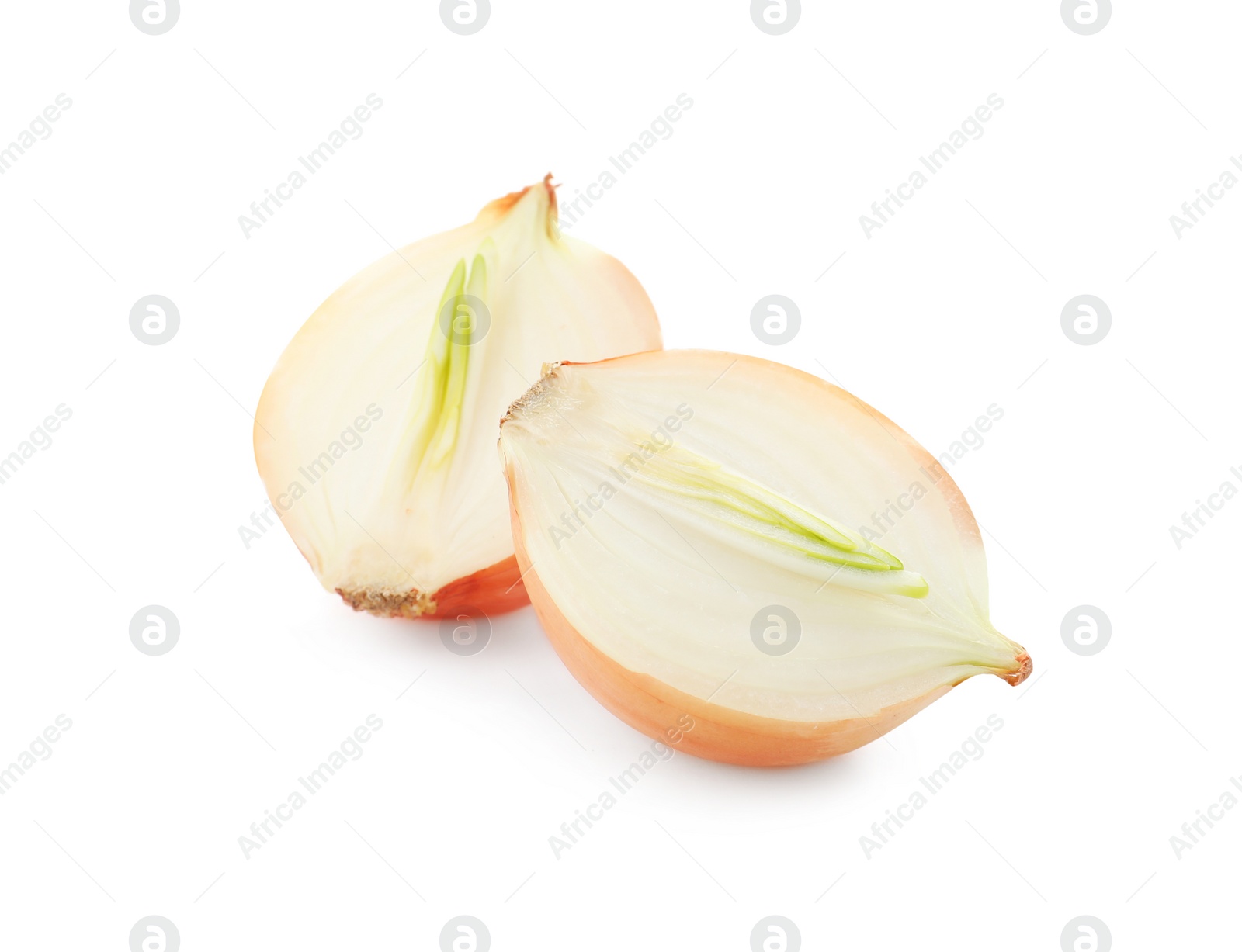 Photo of Halves of fresh onion isolated on white