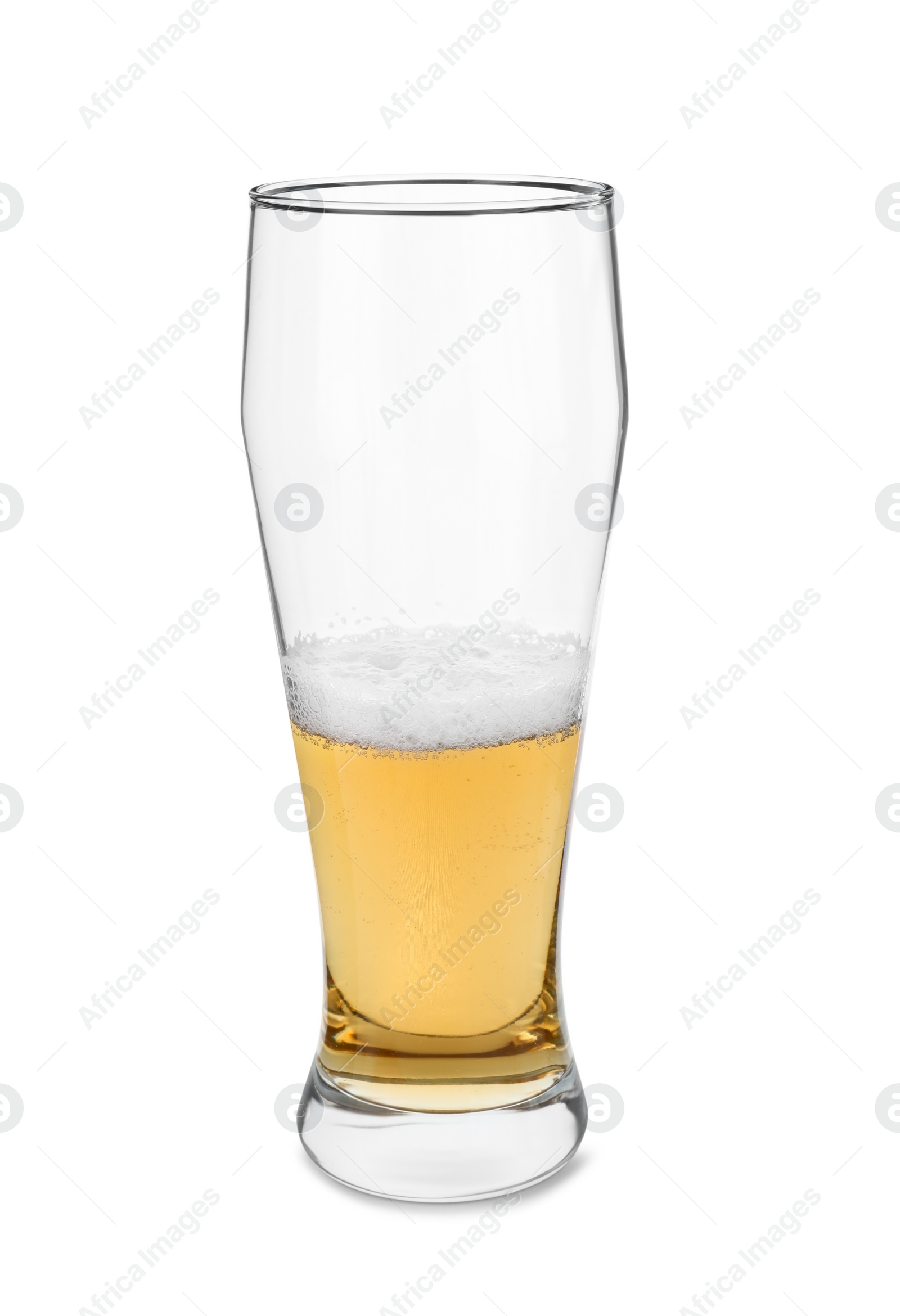 Photo of Half full glass of beer isolated on white