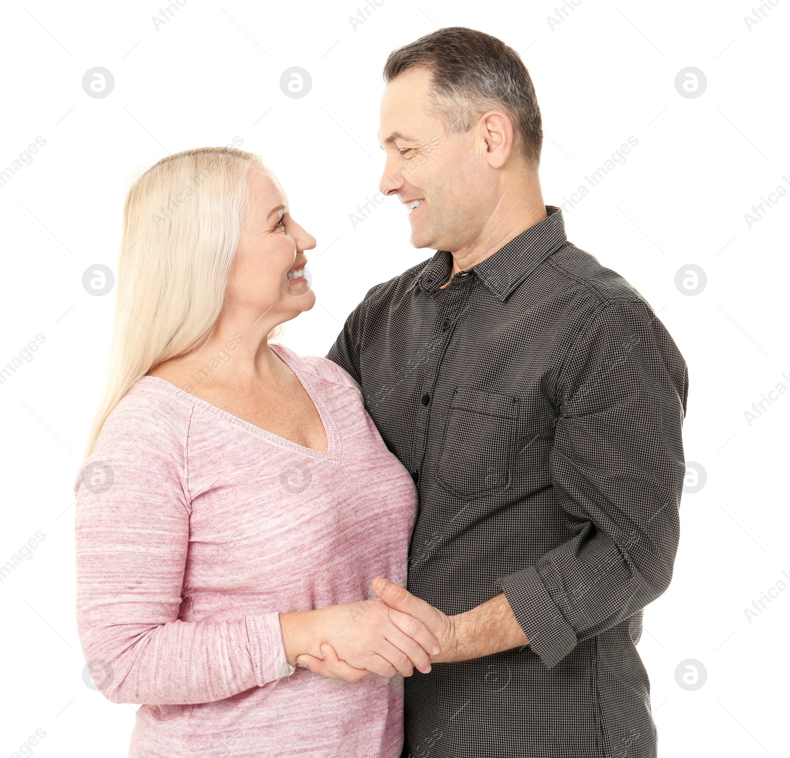 Photo of Happy senior couple on white background