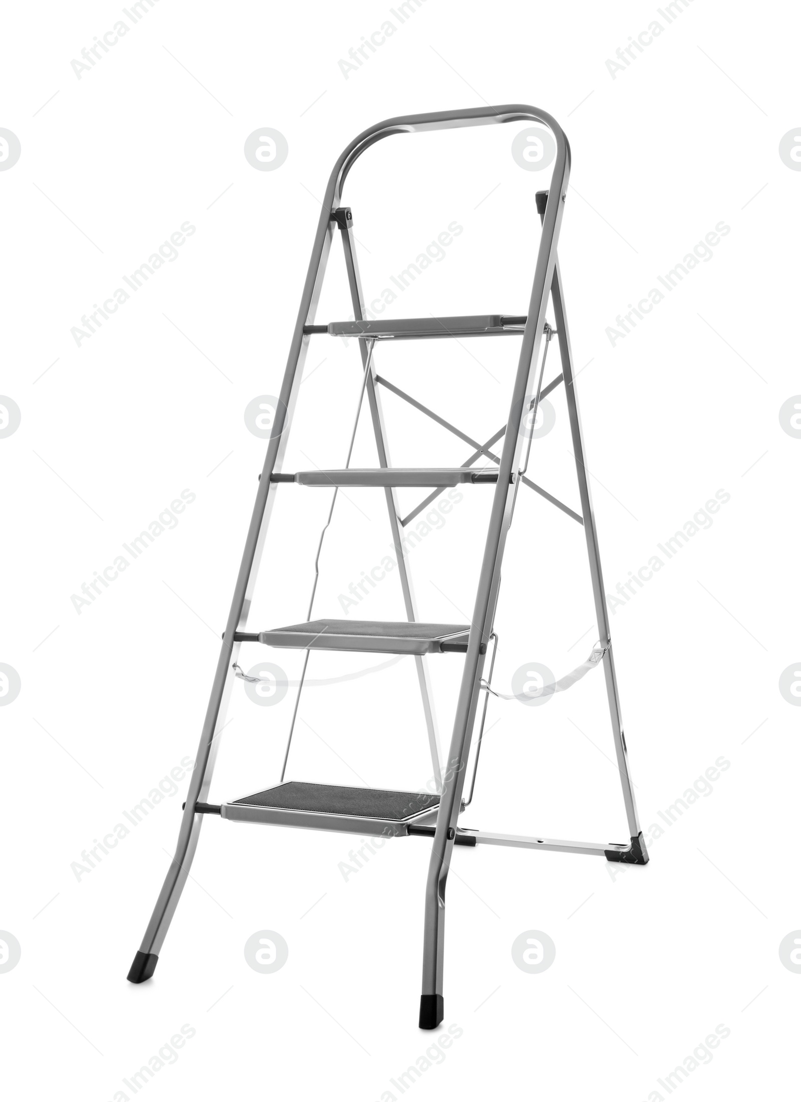 Photo of Modern metal stepladder isolated on white. Construction tool