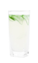 Photo of Fresh aloe juice in glass isolated on white