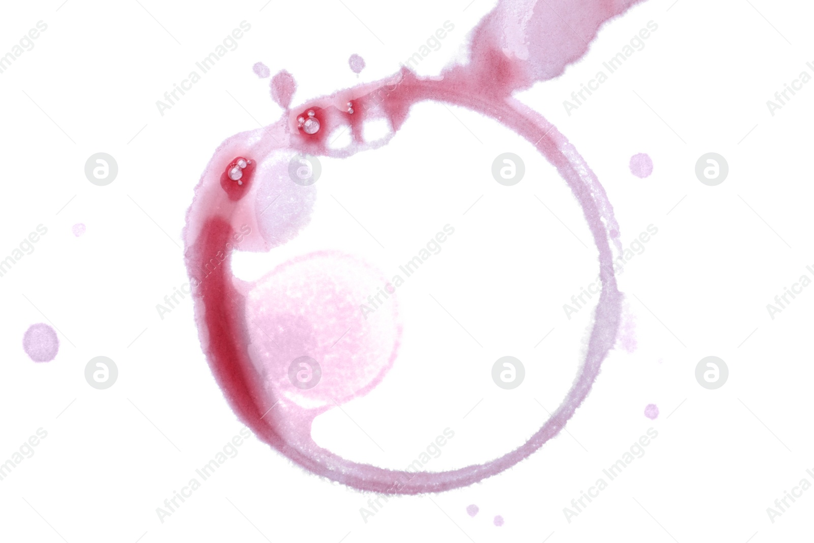 Photo of Red wine ring on white background, top view