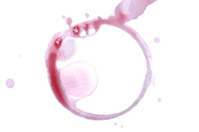 Photo of Red wine ring on white background, top view