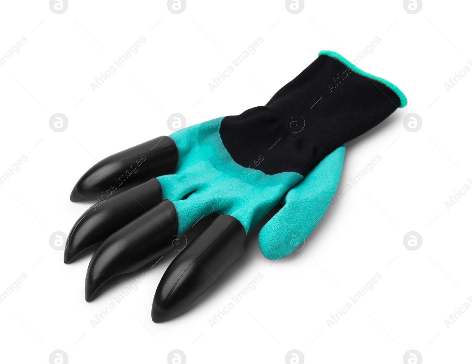 Photo of One claw gardening glove isolated on white