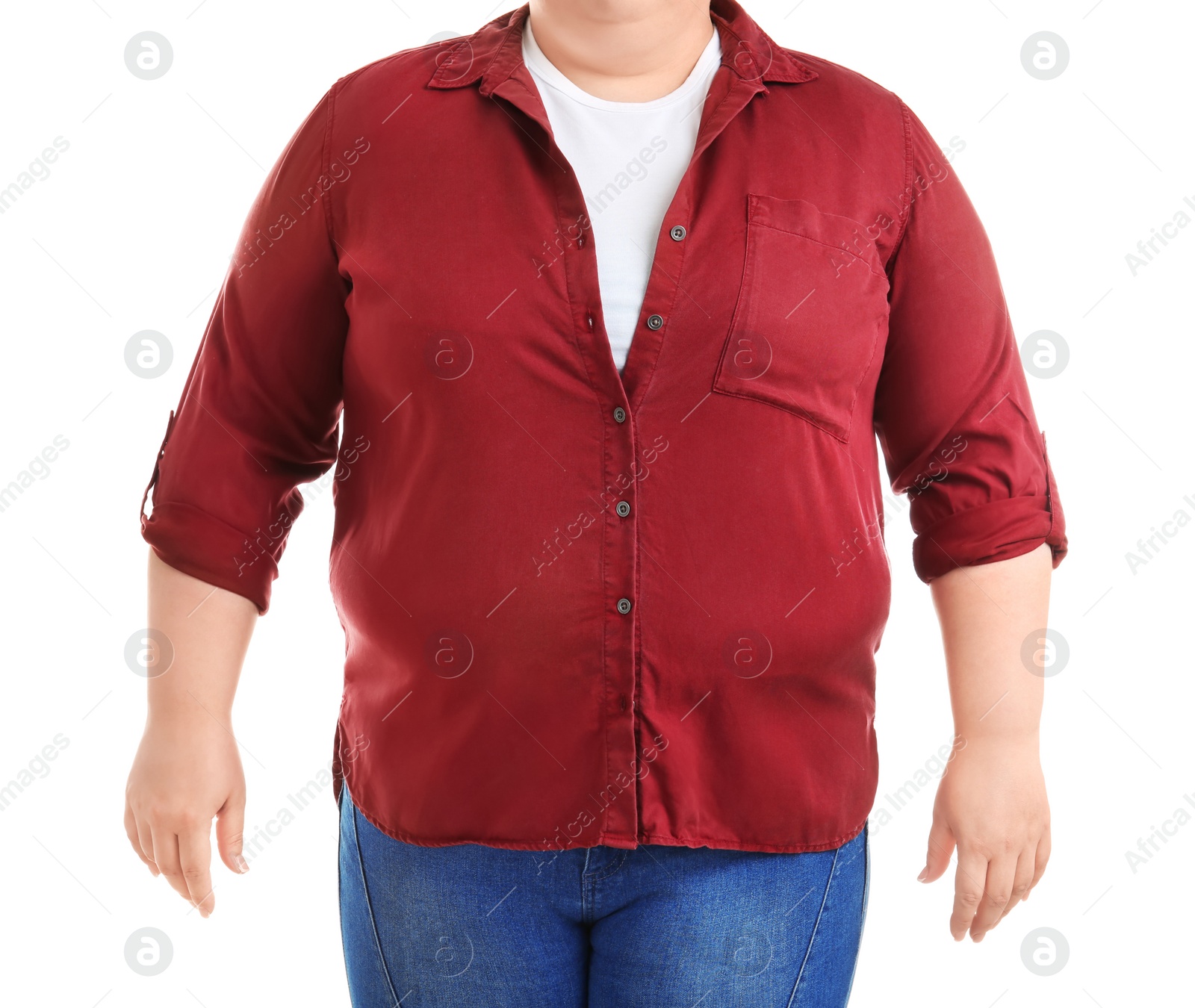 Photo of Overweight woman on white background