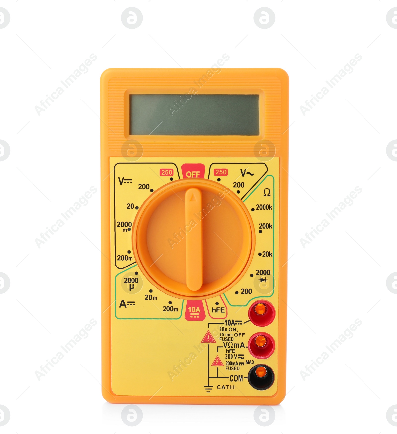 Photo of Digital multimeter on white background. Electrician's tool