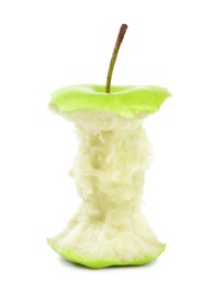 Photo of Half eaten green apple on white background