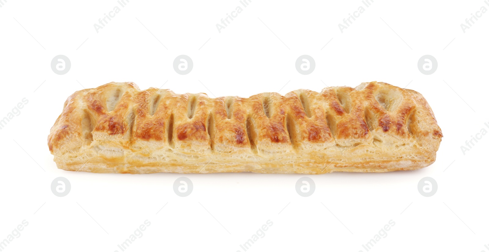 Photo of Fresh tasty puff pastry on white background