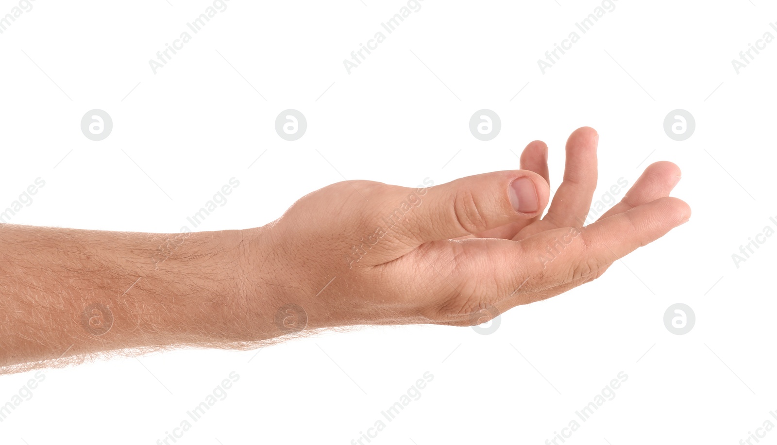 Photo of Abstract young man's hand on white background