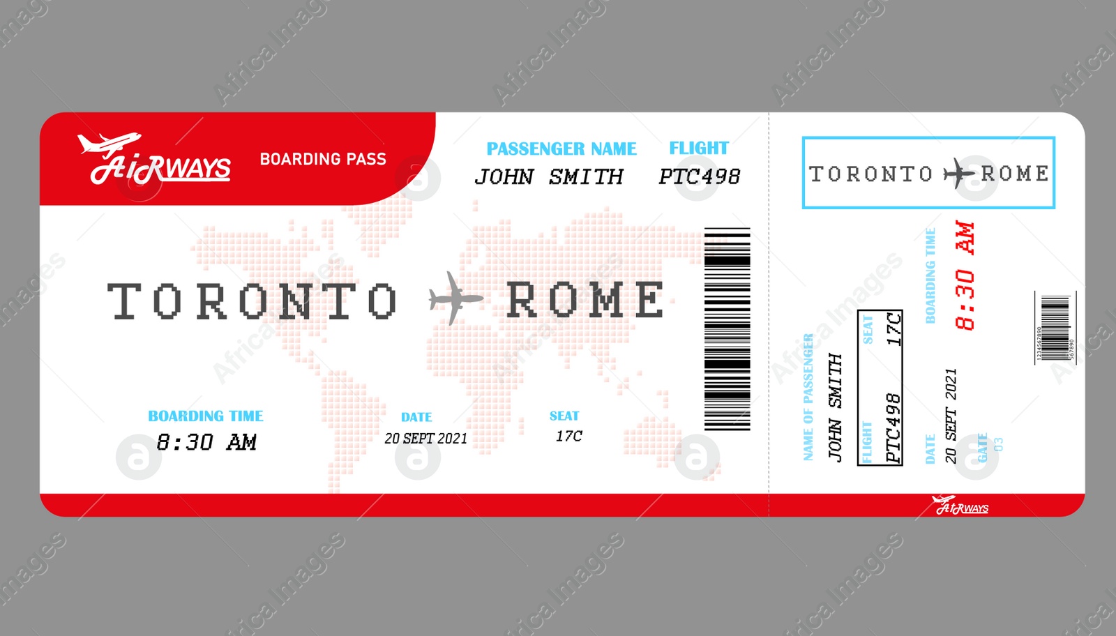 Illustration of  airline boarding pass on grey background 