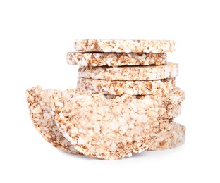 Stack of crunchy buckwheat cakes on white background