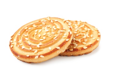 Grain cereal cookies on white background. Healthy snack