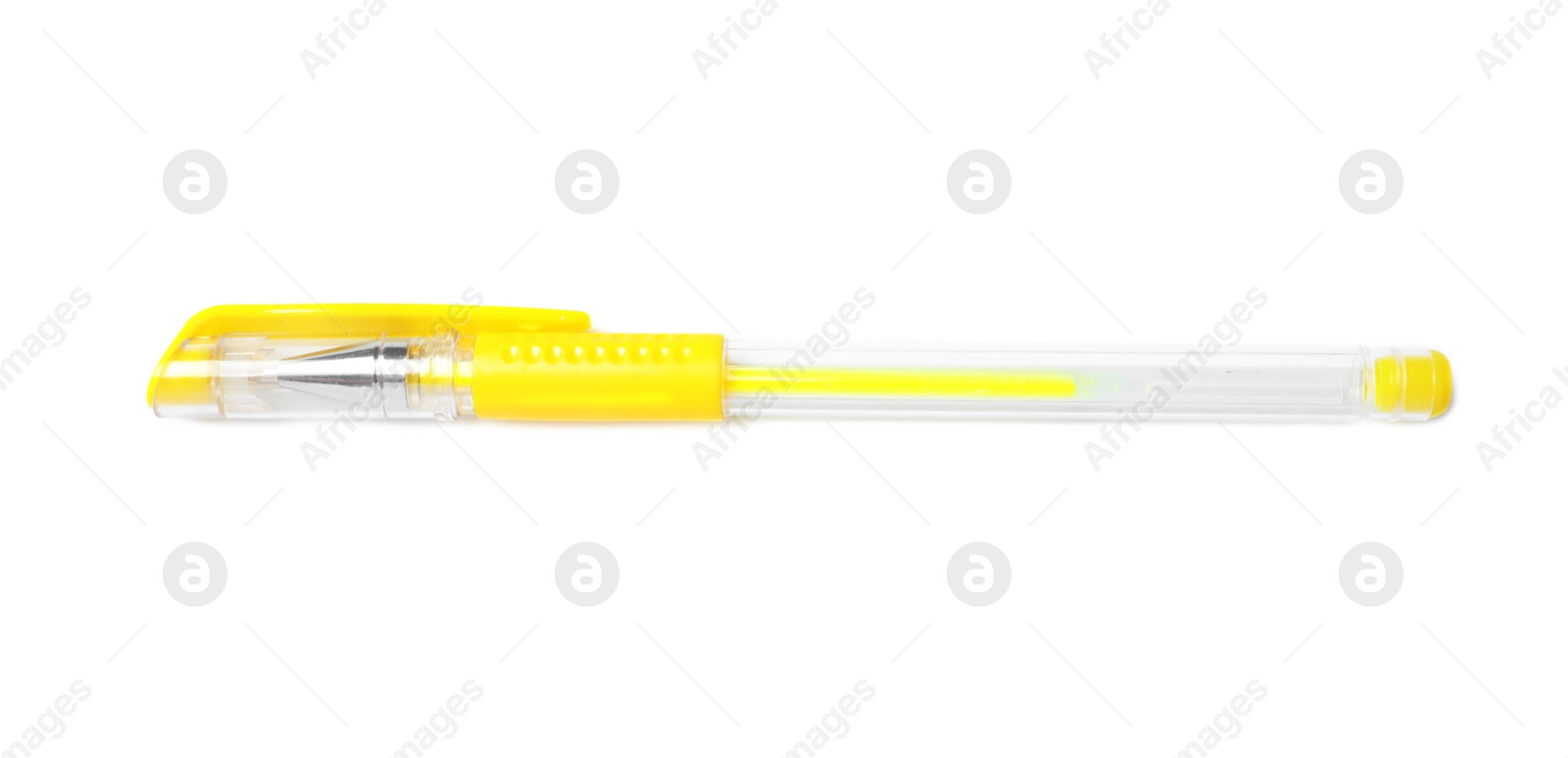 Photo of Color gel pen on white background. School stationery